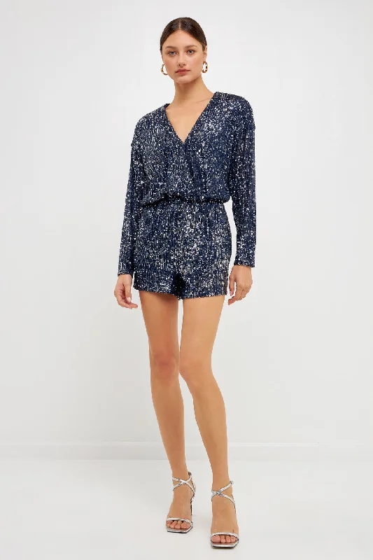 Long Sleeve Sequin Romper