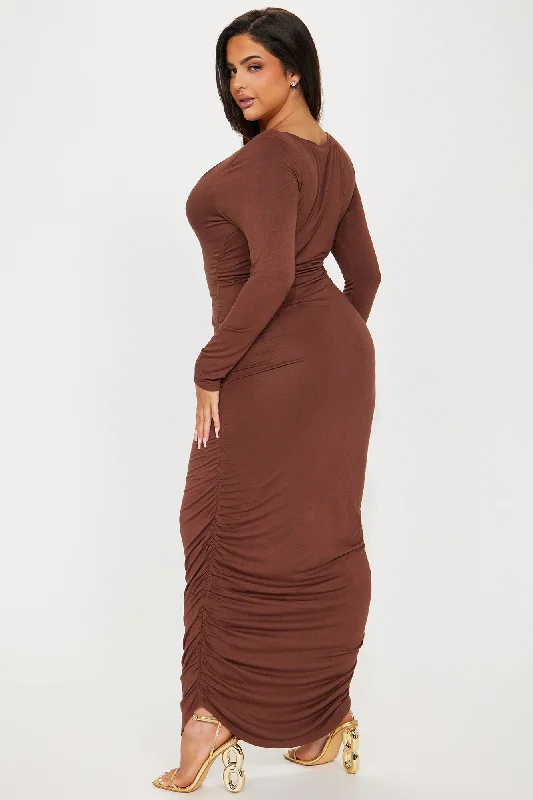 All Ruched Up Maxi Dress - Brown