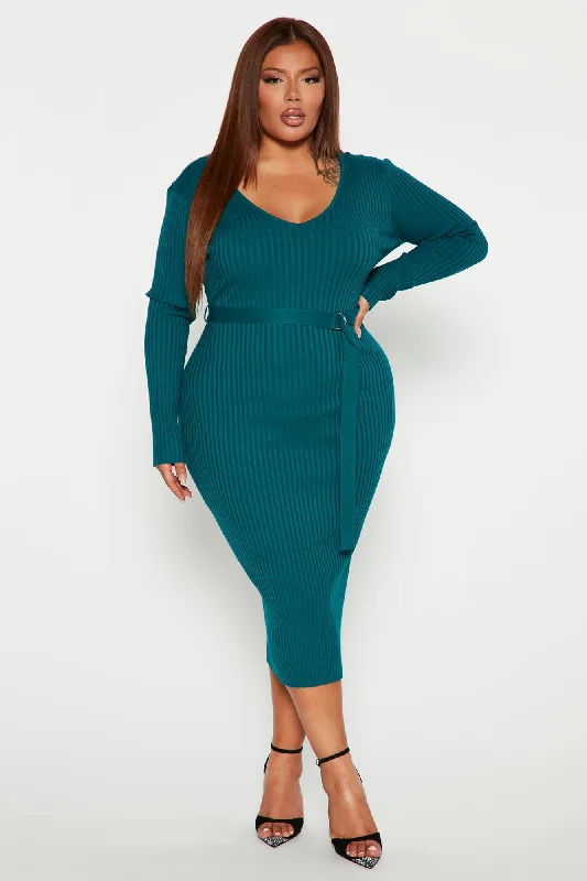 Autumn Calls Sweater Midi Dress - Teal