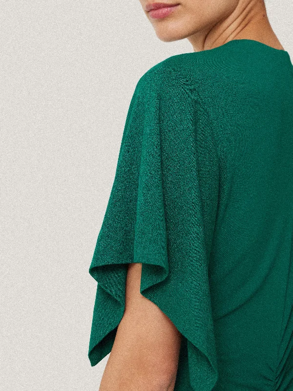 Crepe Flutter Sleeve Dress | Green