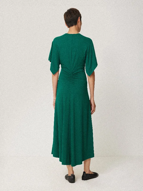 Crepe Flutter Sleeve Dress | Green