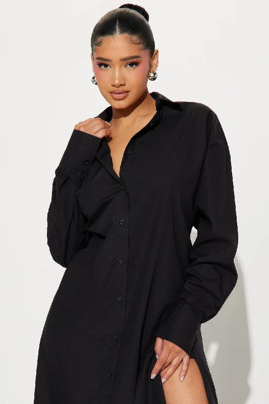 Eleanor Oversized Shirt Maxi Dress - Black