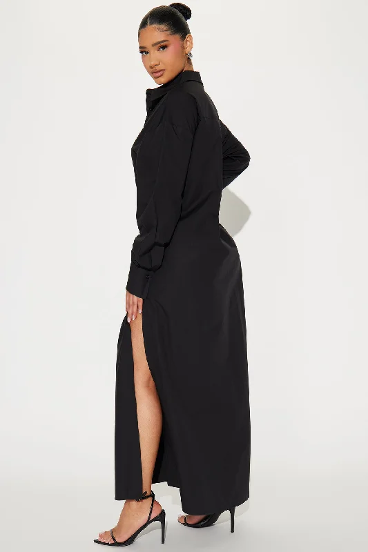 Eleanor Oversized Shirt Maxi Dress - Black