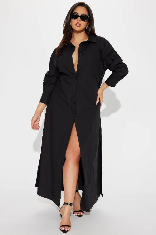 Eleanor Oversized Shirt Maxi Dress - Black