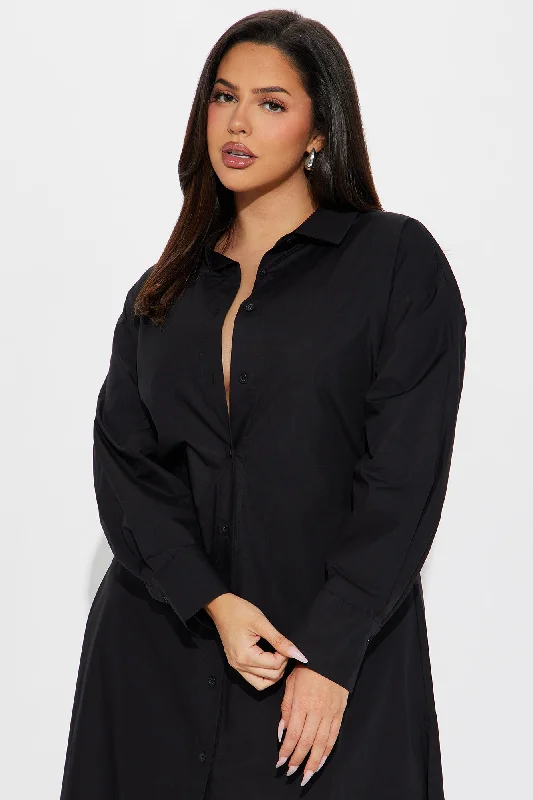 Eleanor Oversized Shirt Maxi Dress - Black