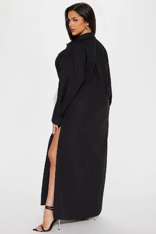 Eleanor Oversized Shirt Maxi Dress - Black