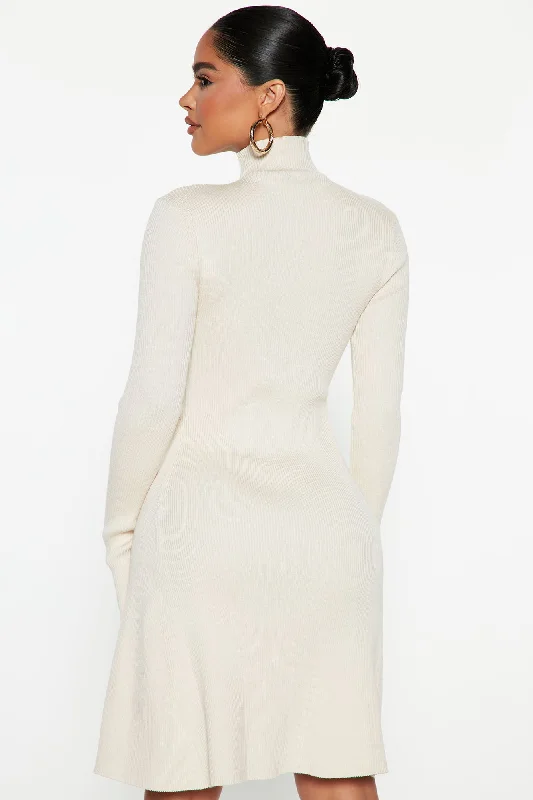 Flirty And Fun Sweater Mini Dress - Cream