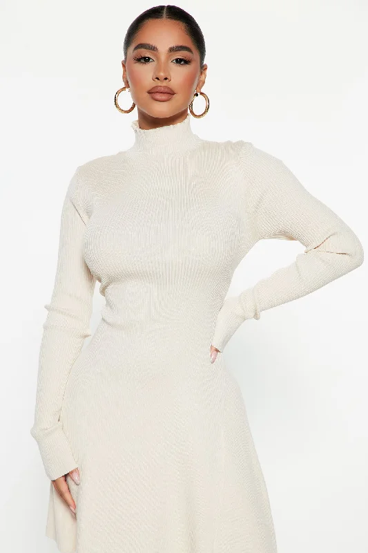 Flirty And Fun Sweater Mini Dress - Cream