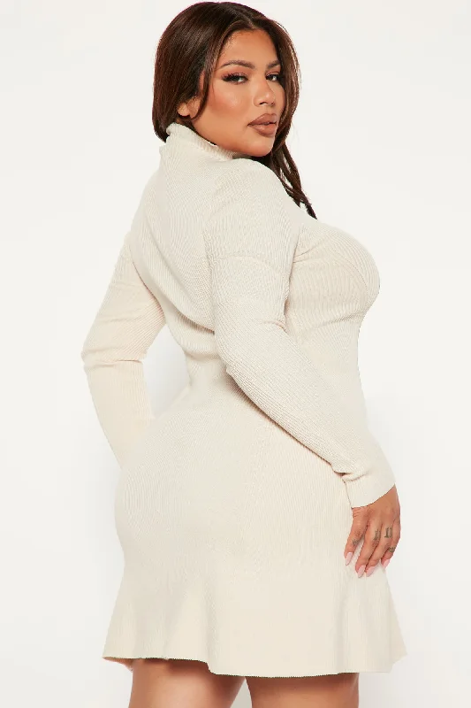 Flirty And Fun Sweater Mini Dress - Cream