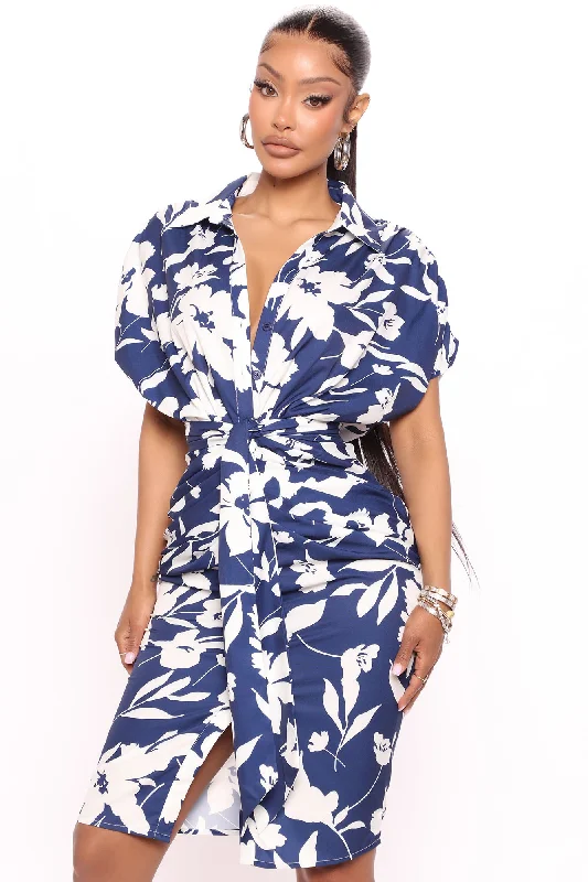 Floral Emotions Shirt Dress - Navy/combo