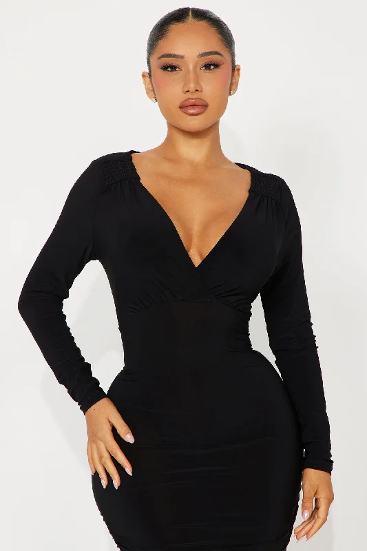 Hannah Long Sleeve Midi Dress - Black