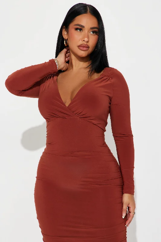 Hannah Long Sleeve Midi Dress - Cognac