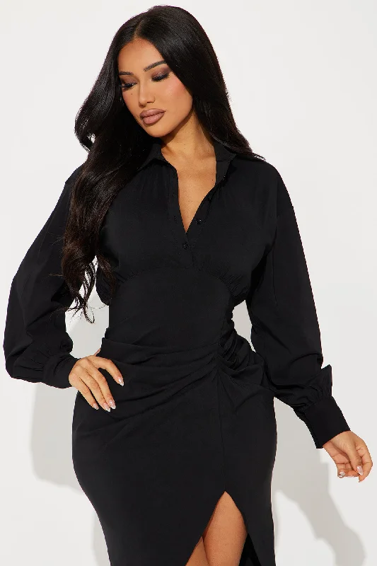 Heaven Sent Midi Shirt Dress - Black