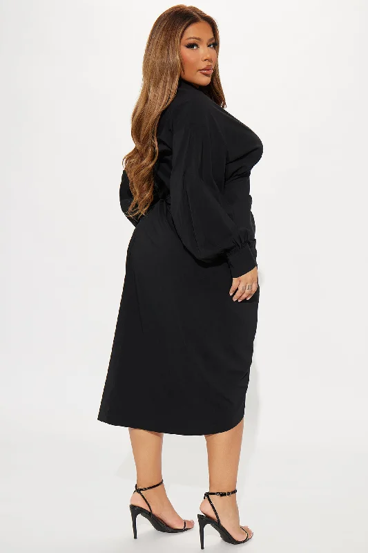 Heaven Sent Midi Shirt Dress - Black