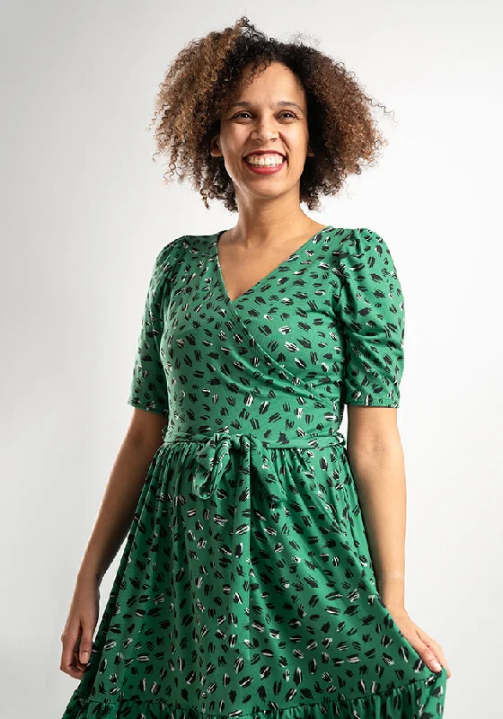 Jago Green Scribble Print Tiered Hem Midaxi Dress