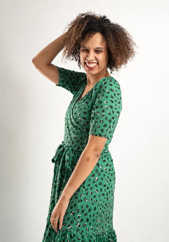 Jago Green Scribble Print Tiered Hem Midaxi Dress