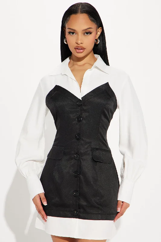 Katie Blazer Mini Dress - White/Black