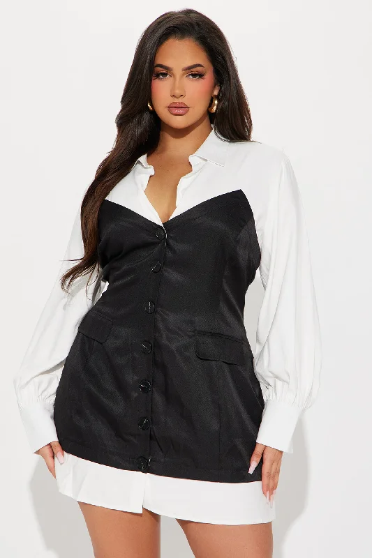 Katie Blazer Mini Dress - White/Black