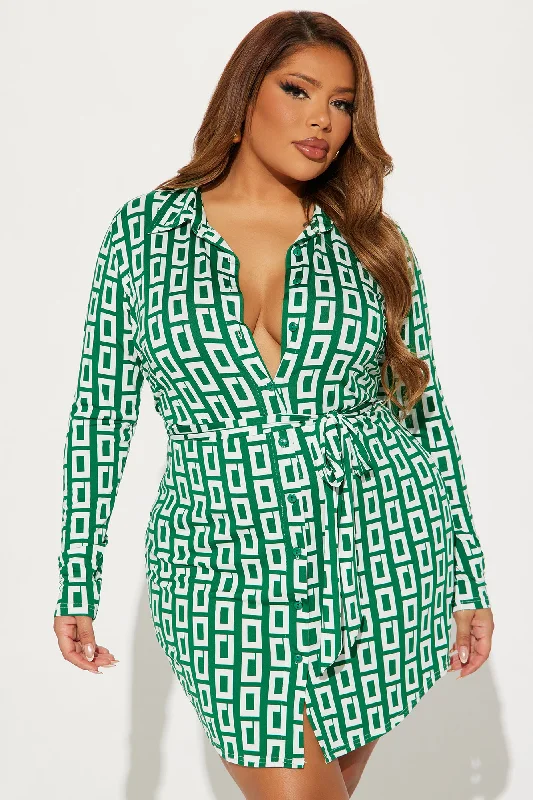 Lila Mini Shirt Dress - Green/combo