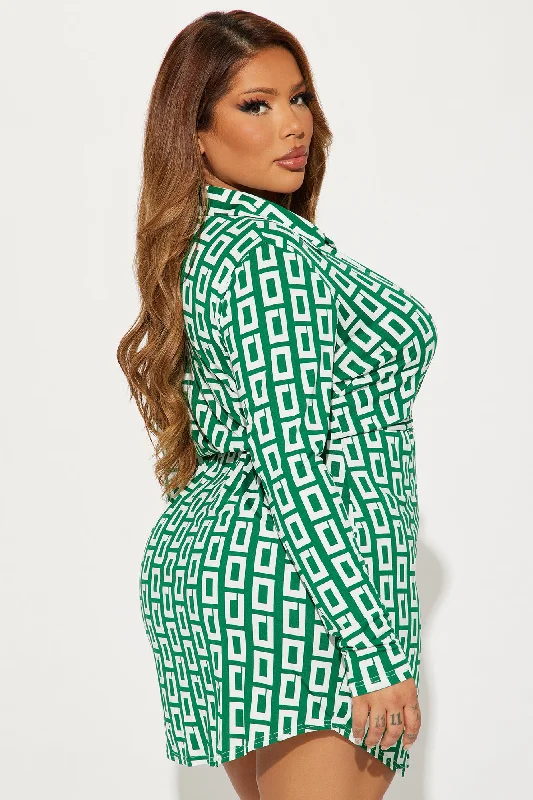 Lila Mini Shirt Dress - Green/combo