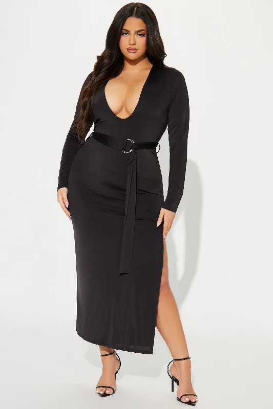 Milani Belted Midi Dress - Black