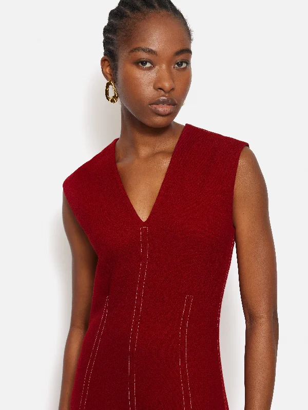 Sleeveless Stitched Dress | Red