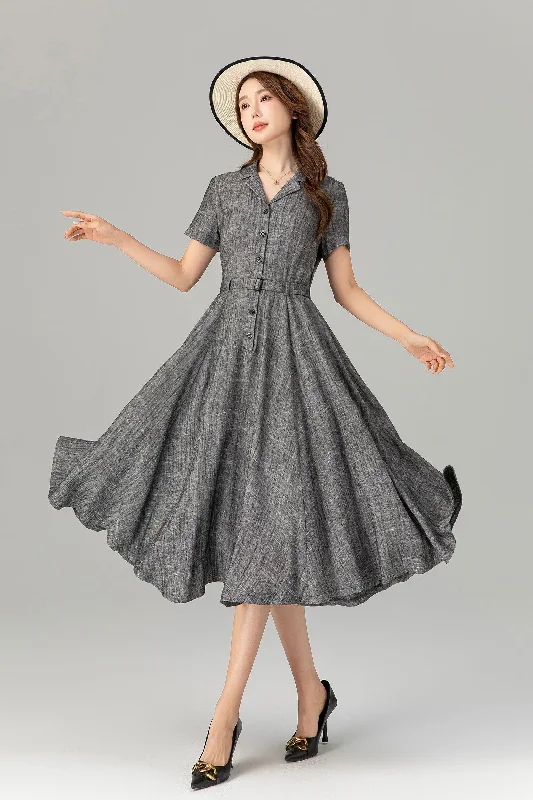 1950s gray short sleeves midi shirt dress 4912