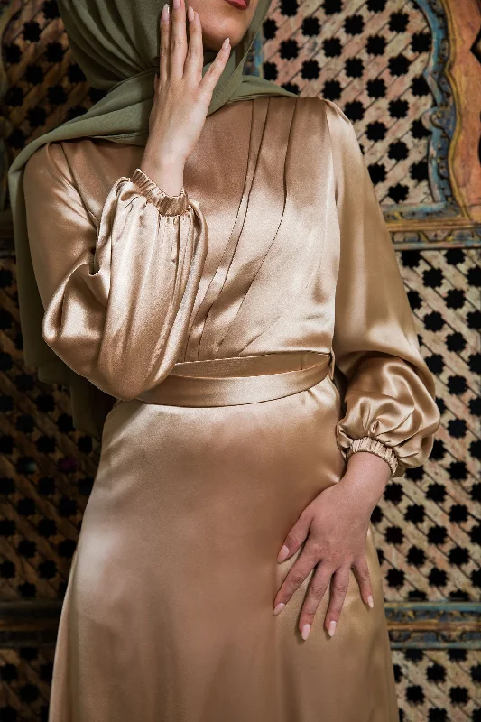 Amina Satin Dress- Champagne