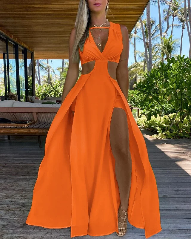 Beach Holiday Wear Thigh Slit Long Maxi Dress