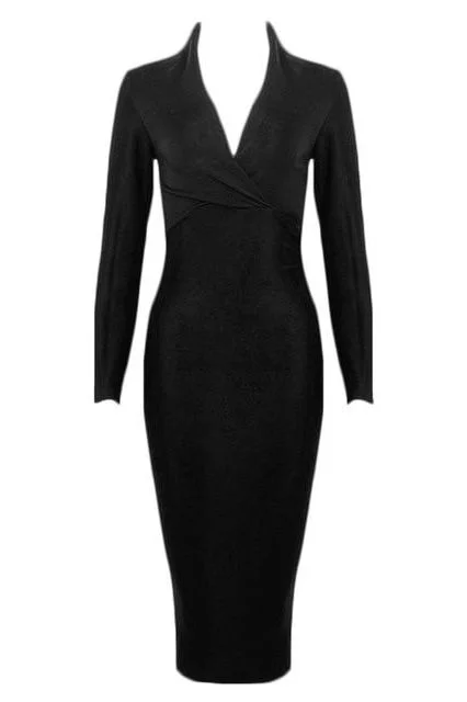 Blaire Long Sleeve Bandage Dress - Classic Black