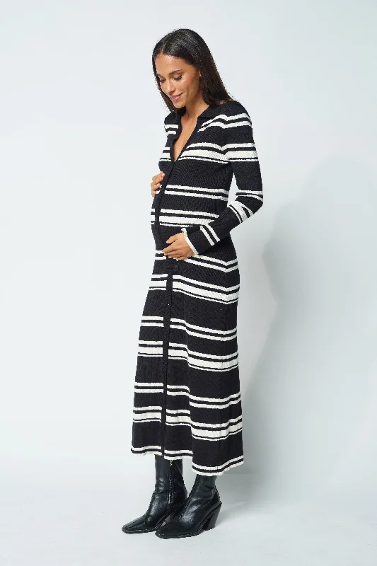 Chilli Snap-Front Knit Midi Dress - Black / Cream