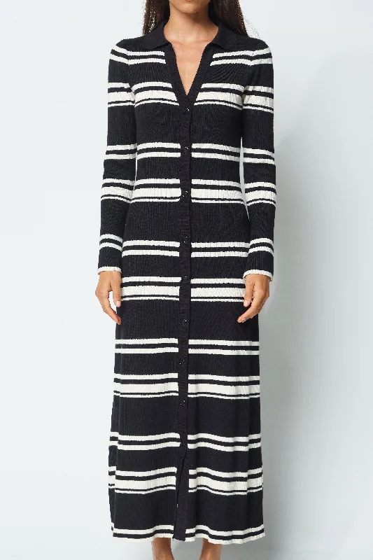 Chilli Snap-Front Knit Midi Dress - Black / Cream