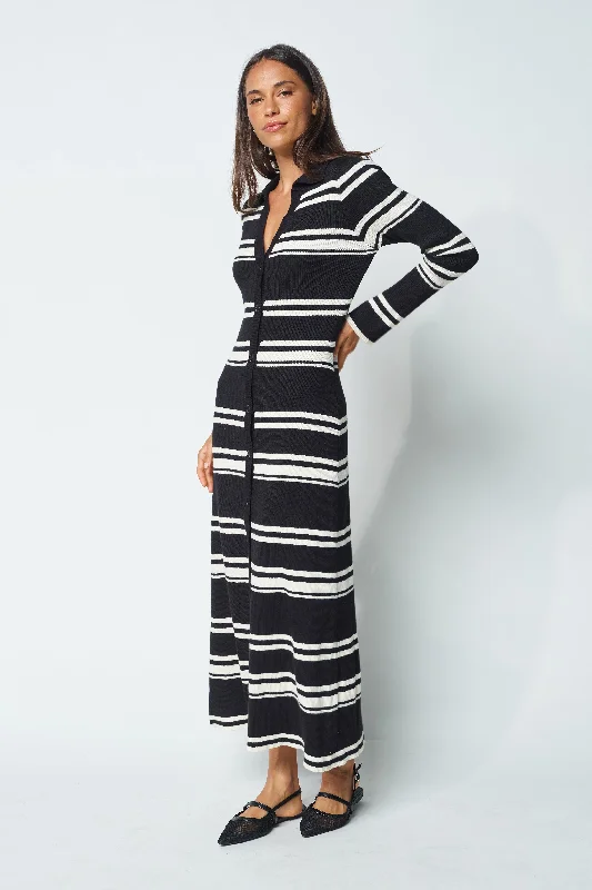 Chilli Snap-Front Knit Midi Dress - Black / Cream