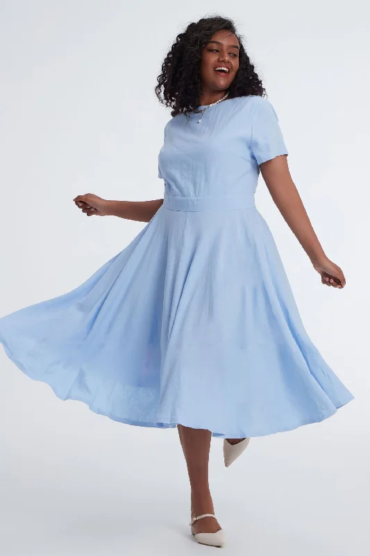 Plus size Blue Linen swing dress 3401