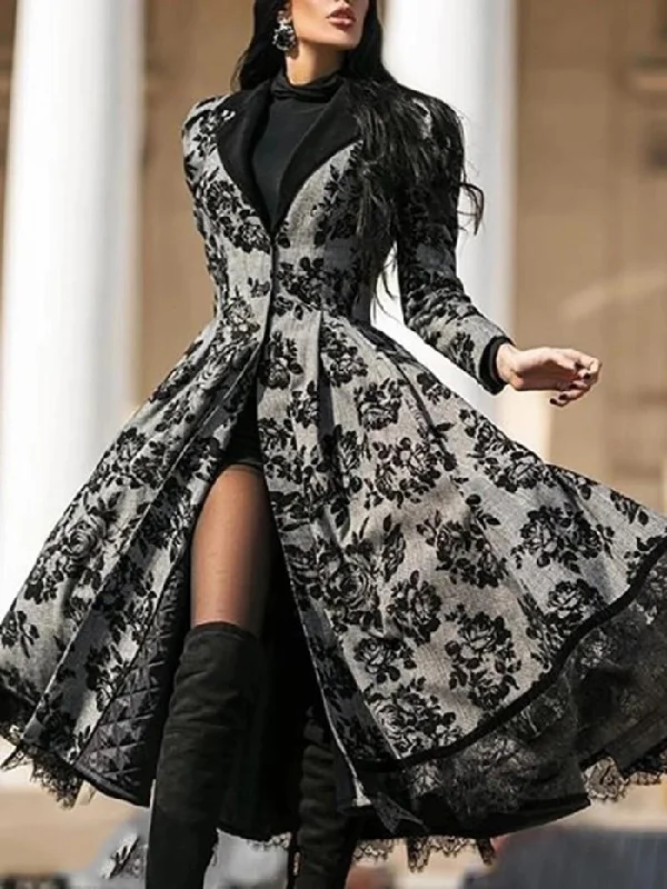 Dresses Lace Stitching Printed Long Sleeve Dress for Women