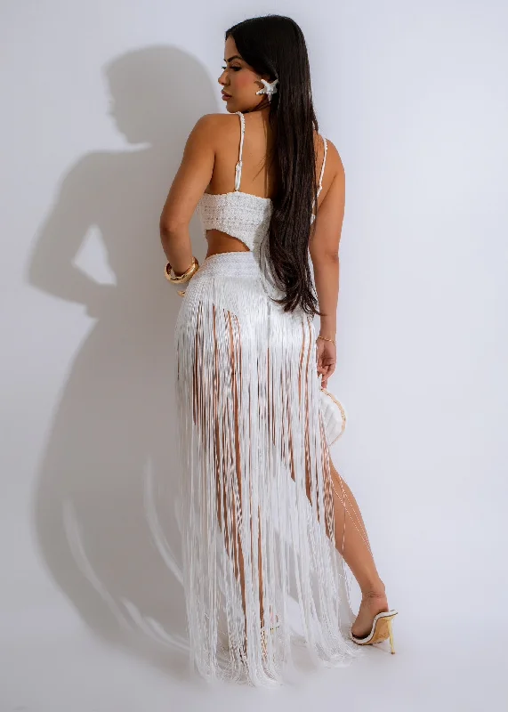 Iconic Girl Fringes Maxi Dress White