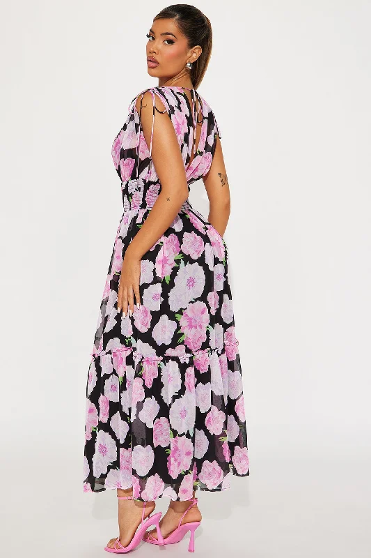 Jessica Chiffon Maxi Dress - Black/Pink