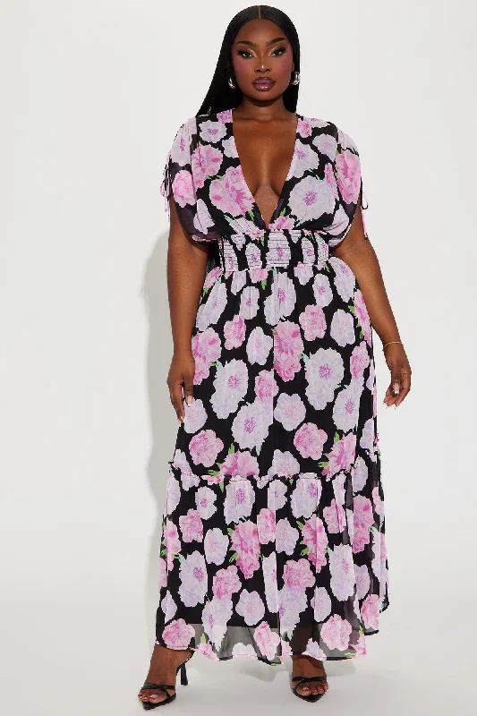 Jessica Chiffon Maxi Dress - Black/Pink