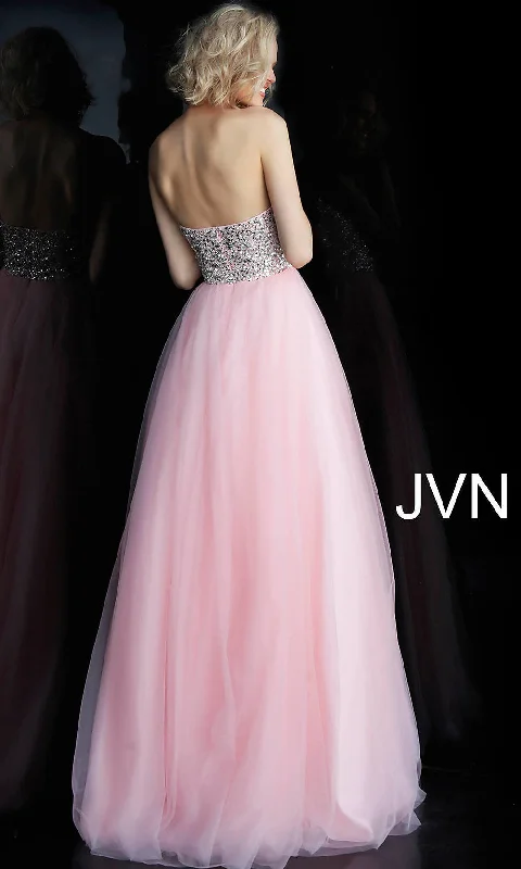 Long JVN by Jovani Strapless Blush Pink Prom Dress