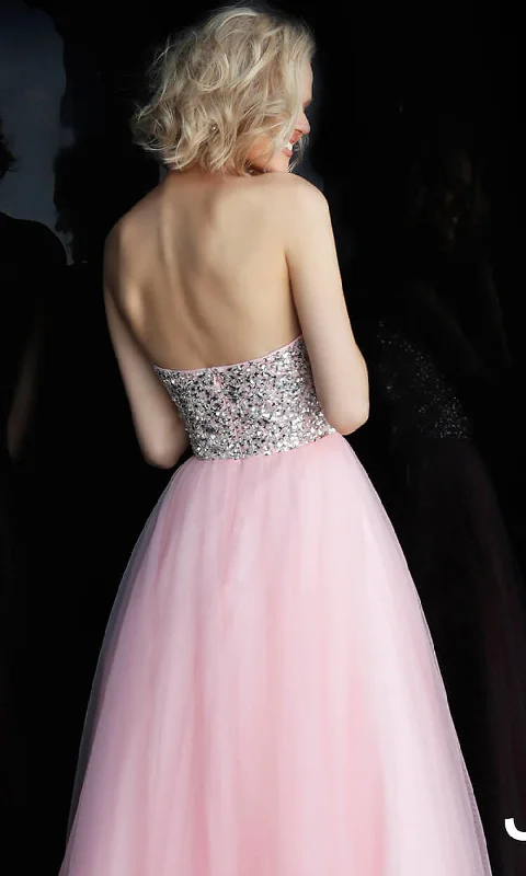 Long JVN by Jovani Strapless Blush Pink Prom Dress