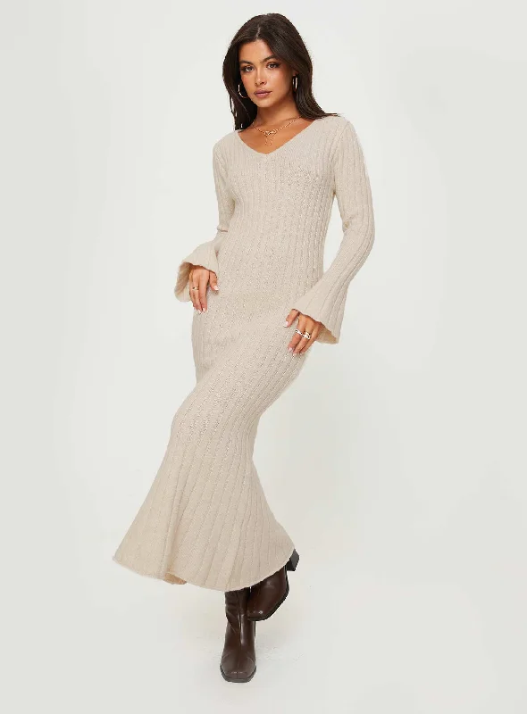 Larne Long Sleeve Maxi Dress Beige