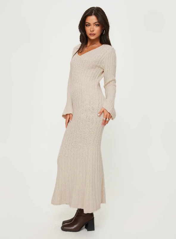 Larne Long Sleeve Maxi Dress Beige