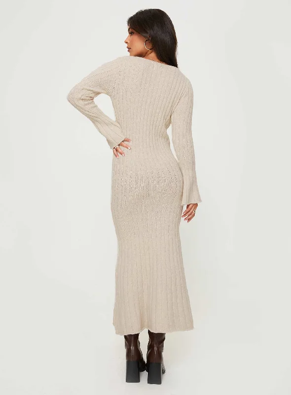 Larne Long Sleeve Maxi Dress Beige