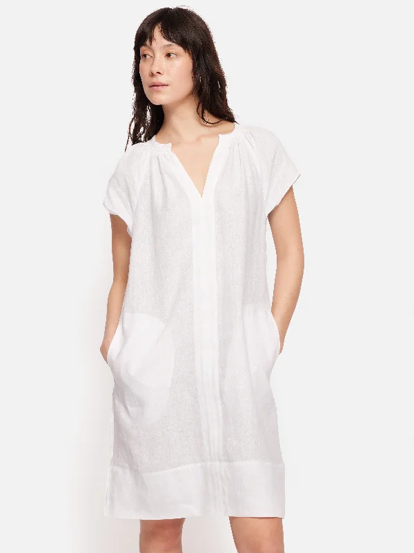 Linen Smocked T-shirt Dress | White