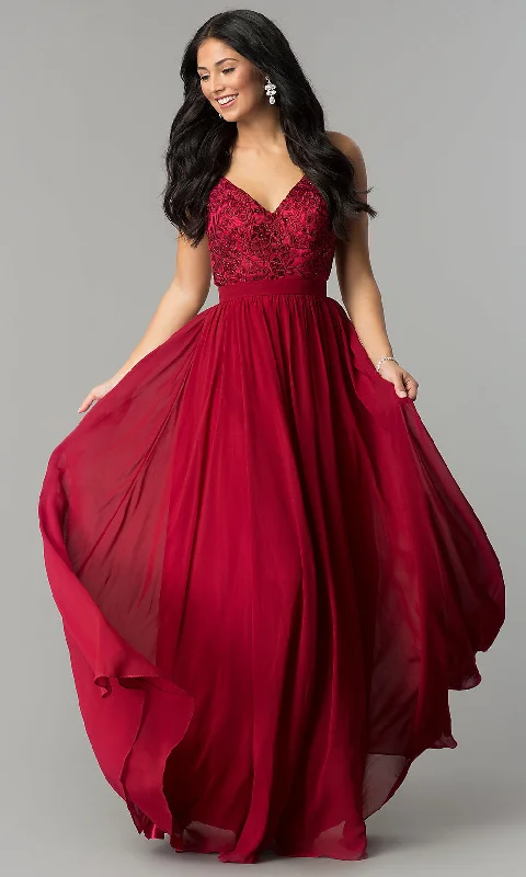 A-Line Long Chiffon Prom Dress with Embroidered Lace