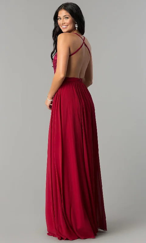 A-Line Long Chiffon Prom Dress with Embroidered Lace