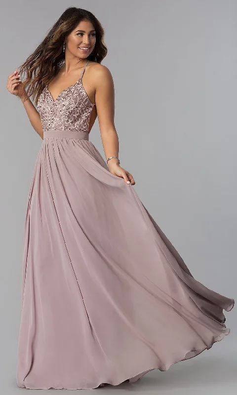 A-Line Long Chiffon Prom Dress with Embroidered Lace