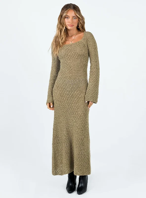 Lorena Long Sleeve Maxi Dress Khaki