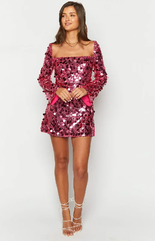 Marienne Pink Sequin Long Sleeve Mini Dress