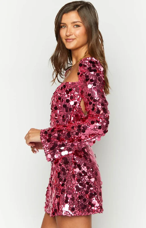 Marienne Pink Sequin Long Sleeve Mini Dress